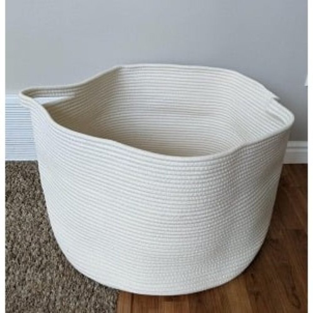 New White Rope Storage Baskets, 22" X 22" X 14" Extra Large Blanket Basket